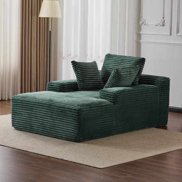 Oversized Chaise Lounge Chair Cozy Cloud Couch, Modern Plush Corduroy Upholstered Sleeper Sofa Daybed with 3 Throw Pillows and Wide Armrest for Living Room, No Assembly Required,Green-1