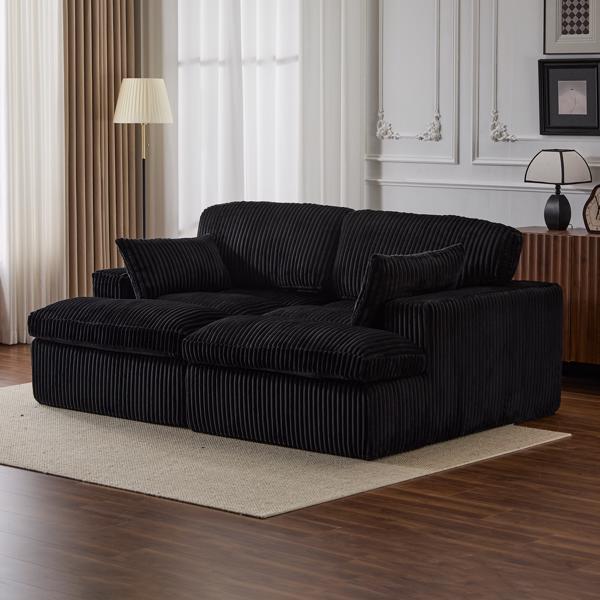 Double Chaise Lounge Chair Indoor,Oversized Upholstered Sleeper Cloud Couch,Deep Seat Luxury Sofa Bed,Sectional Sofa Chaise Love-seat,Corduroy Reading Chair for Living Room,No Assembly Required,Black-1