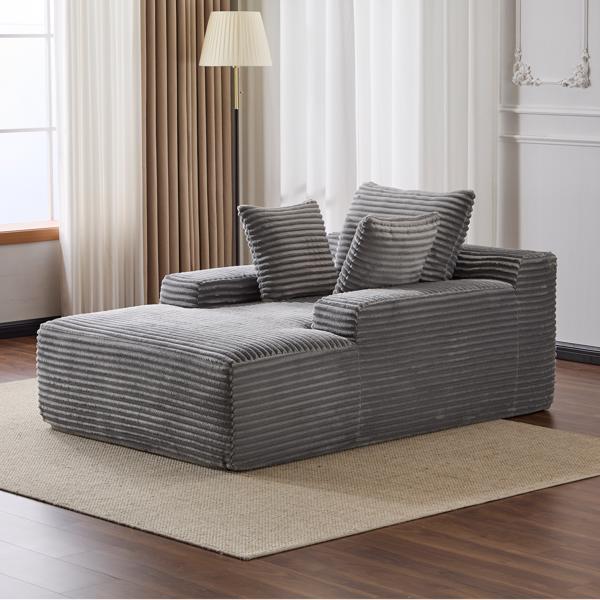 Oversized Chaise Lounge Chair Cozy Cloud Couch, Modern Plush Corduroy Upholstered Sleeper Sofa Daybed with 3 Throw Pillows and Wide Armrest for Living Room, No Assembly Required,Grey-1