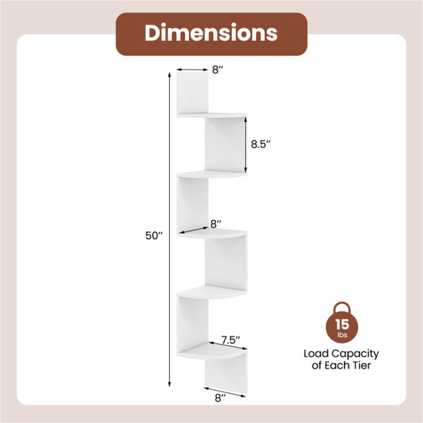 5-layer white wall mounted corner stand/bookshelf-4