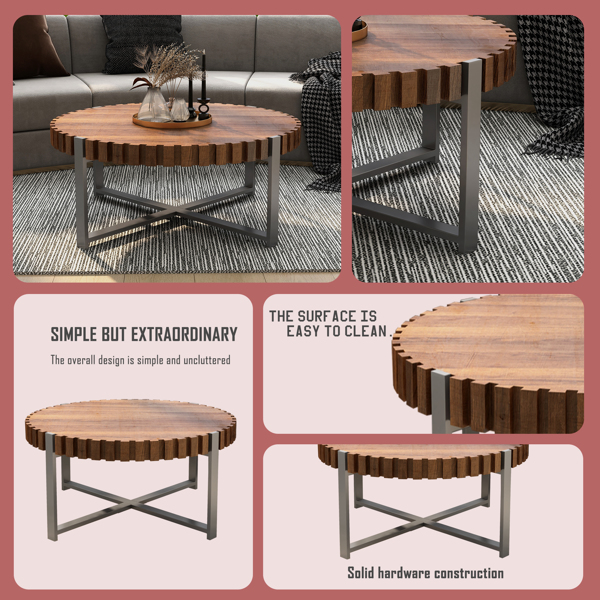 31.4-inch living room circular coffee table, modern natural wood grain handmade drum shaped coffee table, wooden coffee table, sturdy base coffee table -7