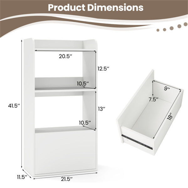 White Freestanding Bookshelf with 3-Tier Shelf -3