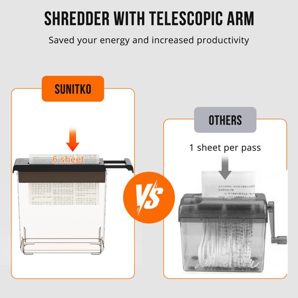 Small Paper Shredder for Home, 6 Sheet Strip Cut Paper Shredder Without Basket,Portable Shredder Extendable Arm Design with Overheat Protection for Home Office-8
