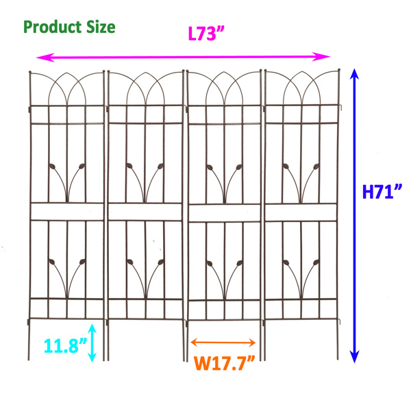 4 Pack Metal Garden Trellis 71" x 17.7" Rustproof Trellis for Climbing Plants Outdoor Flower Support Brown -8