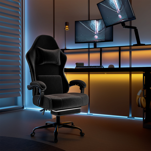Ergonomic Gaming Chair, Video Game Chair with Massage Lumbar Support and Footrest, Height Adjustable Fabric Computer Chair with Pocket Spring Cushion, Black-8