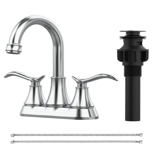 Bathroom Faucet Chrome with Pop-up Drain & Supply Hoses 2-Handle 360 Degree High Arc Swivel Spout Centerset[Unable to ship on weekends,usps/fedex]-1
