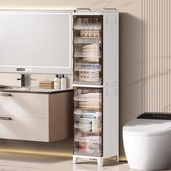 Small Narrow Storage Cabinet with Doors and Shelves Slim Waterproof Bathroom Storage Organizers Skinny Plastic Freestanding Cabinets Gap Spaces Saver for Kitchen Laundry Room Bedroom
