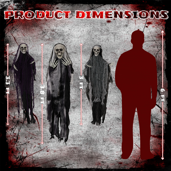 3 Pack Hanging Halloween Skeleton Ghosts Decorations, Grim Reapers for Best Halloween Outdoor Decorations-6