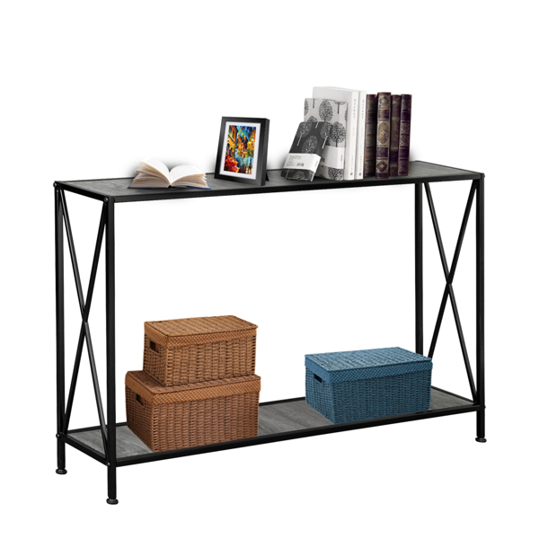 Artisasset Grey MDF Countertop Black Wrought Iron Base 2 Layers Forked Console Table-3
