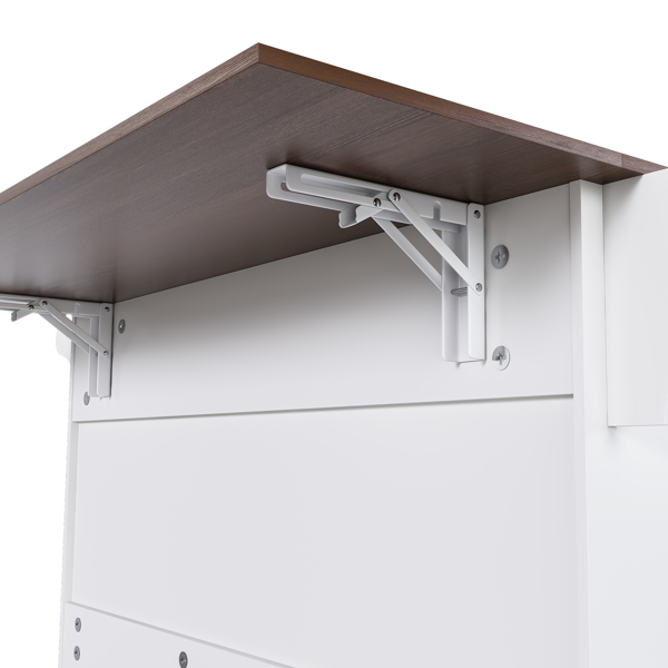 White Kitchen Island Cart with Foldable Tabletop & Drop Leaf - Mobile Breakfast Bar on Wheels with Wood Top and Storage-2