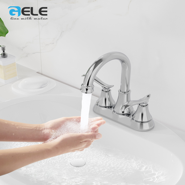 Bathroom Faucet Chrome with Pop-up Drain & Supply Hoses 2-Handle 360 Degree High Arc Swivel Spout Centerset[Unable to ship on weekends,usps/fedex]-6