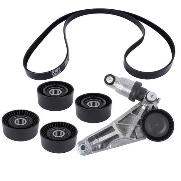正时套装 6Pcs Drive Belt Kit W/ Tensioner & Idler Pulleys For 2012-2018 Jeep Wrangler JK 3.6L 04627038AA 4627041AA -1
