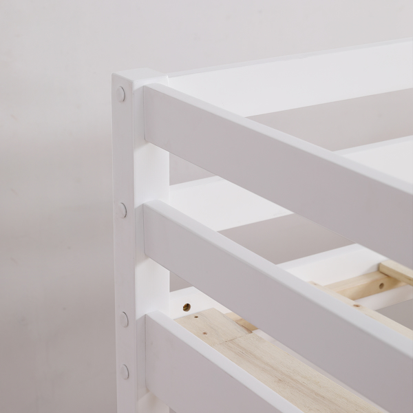 FCH Short-Legged Double-Layer Head And Tail Cross Brace Guardrail Straight Ladder Twin Pine Can Be Split Into a Single-Layer Bed Wooden Bed White-20