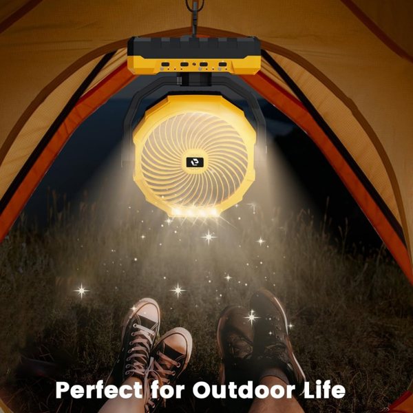 24000mAh Camping fan Rechargeable Battery Operated Fan 9inch 4 Speeds Usb Table fan Yellow-3
