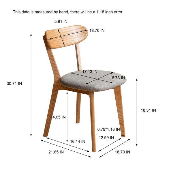 (Set of 4 pcs) Dining Chair Wooden FAS Grade Oak Natural Wood Made in North America 100% Dirt-free Wood Chair Solid Chair Table Chair Wooden Living Room Chair Simple And Natural 47.5 * 55.5 * 78cm -1