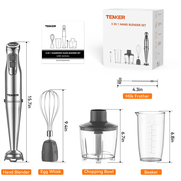 （Amazon has banned sales, no work during the weekend.）1000W Immersion Hand Blender, Stainless Steel Stick Blender with 12-Speed&Turbo Mode, 5-in-1 Handheld Blender with Chopper, Whisk and Frother -10