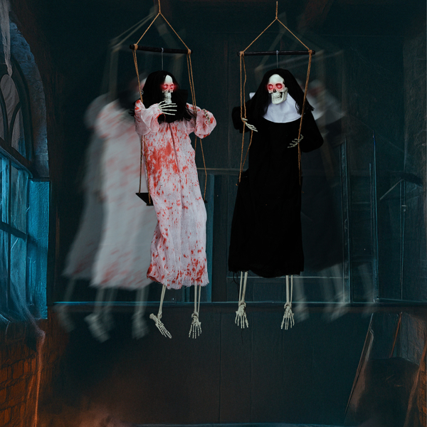 Outdoor Halloween Decorations 2 Packs Hanging Ghosts Decor with Lighted Up Eyes and Horror Scream, 3ft Scary Grim Reaper Swinging Ghost Flying for Yard Patio Lawn Garden-4