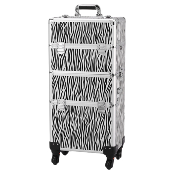 3 in 1 Aluminum Cosmetic Makeup Case Tattoo Box White Zebra Print