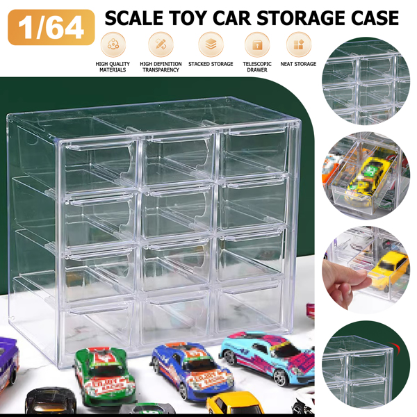 Clear Acrylic Display Case Storage Box Hold 12 Toy Cars For 1/64 Scale Model Car-2