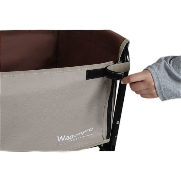 All-in-One Convertible Folding Camping Wagon Cart: Bench Seat, Storage Compartment & Included Dog Tether, Beige/Brown -6