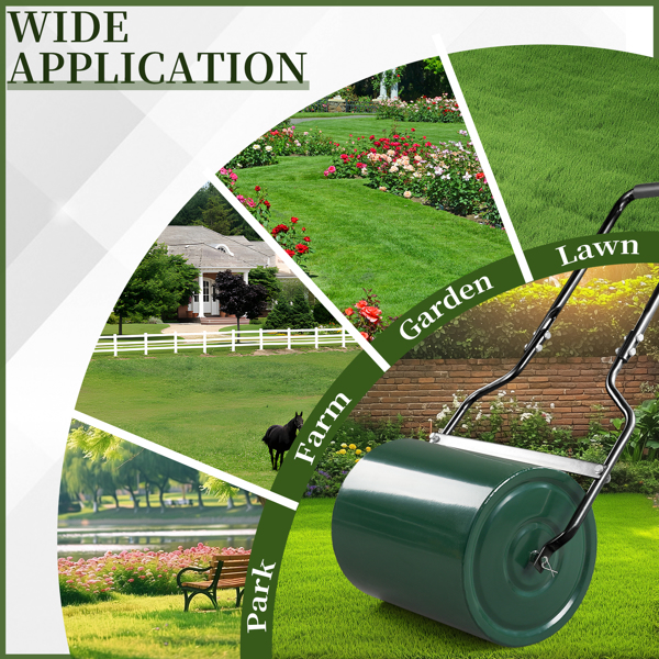 16in Heavy Duty Steel Lawn Roller, Garden Roller Can Be Filled with Water or Sand, Hand Roller with U-shaped Handle, Green & Black-18