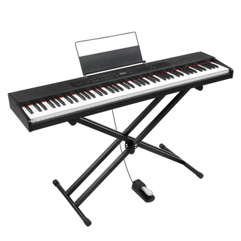 GPPD01-203 88 Key Semi-Weighted Standard Keyboards Digital Piano with Metal Stand, MIDI Bluetooth, Triple Pedals, Headphone and Other accessories for Piano beginner Black color