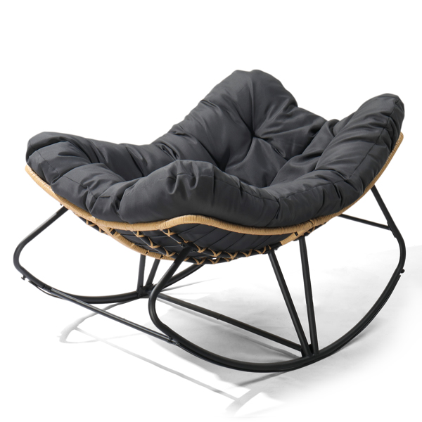 Oversized Rattan Papasan Chair, Outdoor Steel Wicker Rocking Seating with Thick Padded Cushion for Patio, Living Room, Backyard, Porch(Yellow Wicker & Gray Cushion)-2