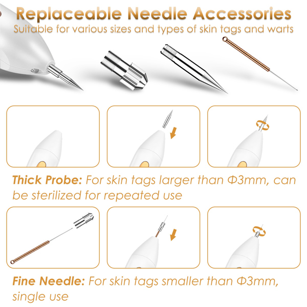 Skin Tag & Wart Removal Pen – 9-Level Electric Remover Tool Kit w/ 5 Disposable Needles + Reusable Probe, Cordless USB Rechargeable, Safe At-Home Spot Remover for Flawless Skin-5