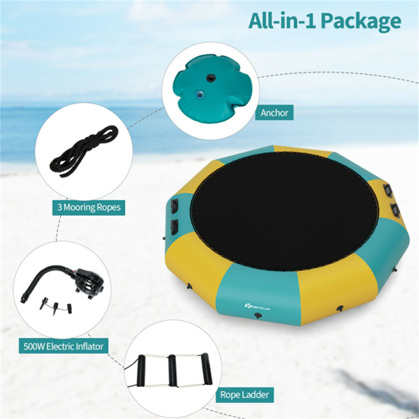 10 Feet Floating Water Trampoline - 330 lbs Capacity, Durable PVC/Oxford Cloth, with 500W Inflator & Accessories -5