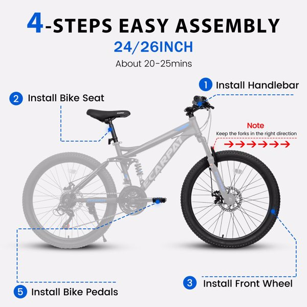 26 Inch Mountain Bike, 21-Speed Disc Brakes, Durable Frame, Front, Rear Dual-Shock Absorption, Unisex for Commuting, Travel, School, Mountain and City Road Cycling -2
