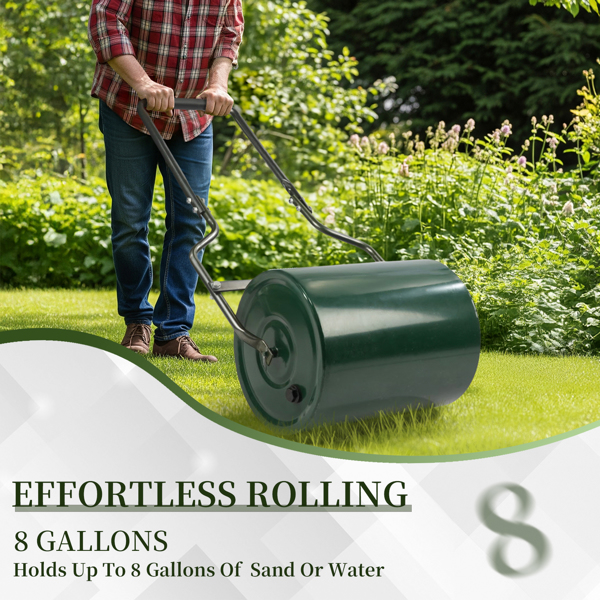 16in Heavy Duty Steel Lawn Roller, Garden Roller Can Be Filled with Water or Sand, Hand Roller with U-shaped Handle, Green & Black-14