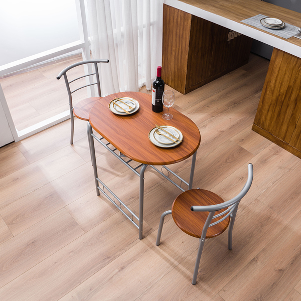 【Replace 35204938】Brown Wood Grain PVC Breakfast Table (One Table and Two Chairs)-43