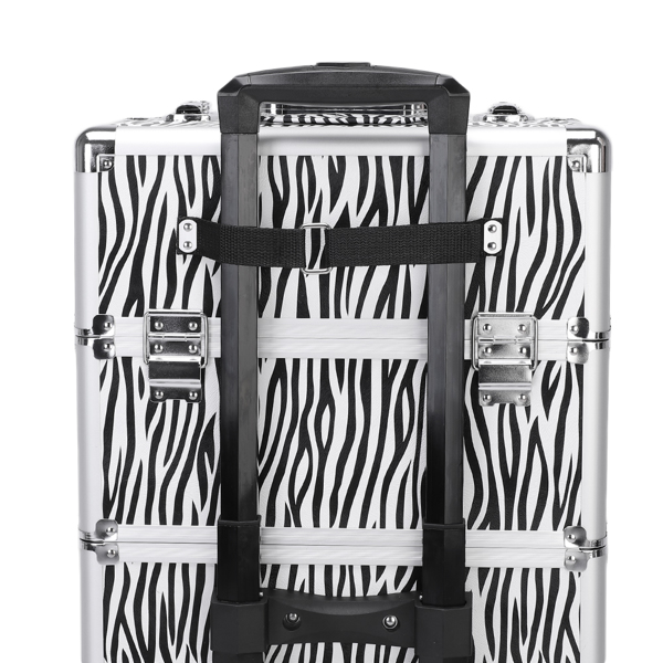 3 in 1 Aluminum Cosmetic Makeup Case Tattoo Box White Zebra Print-34