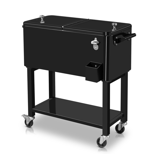 80 Quart Rolling Ice Chest, Portable Bar Drink Cooler with Catch Basin, Bottom Storage Tray and Bottle Opener for Patio Party BBQ Beach Activities-30