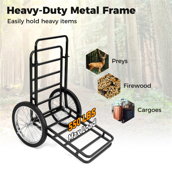 Black Game Cart with Double-Layer Structure - 2-Level Adjustment, 550 lbs Capacity, 20" Rubber Wheels for Outdoor Hauling-8