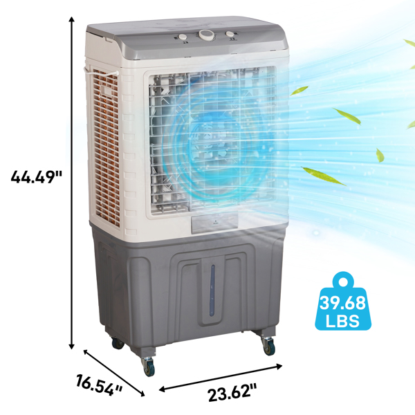 3 in 1 Portable Evaporative Cooler,707L,Indoor,Outdoor,3065 CFM Personal Air Cooler,15.85 Gal Large Water Tank & Scroll Casters, 4 Ice Packs,White and Gray-2