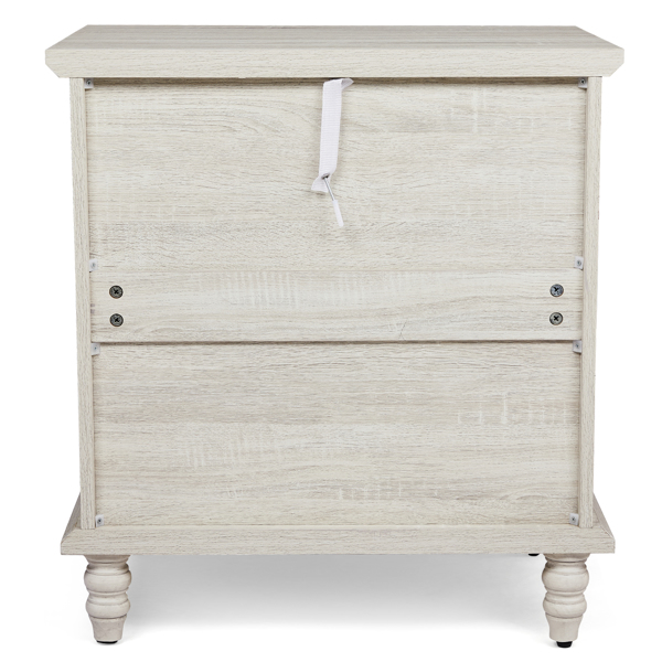 Retro white P2 particle board with 3D paper + solid wood legs 63*44.5*68.5CM three drawers bedside table 1pcs-14