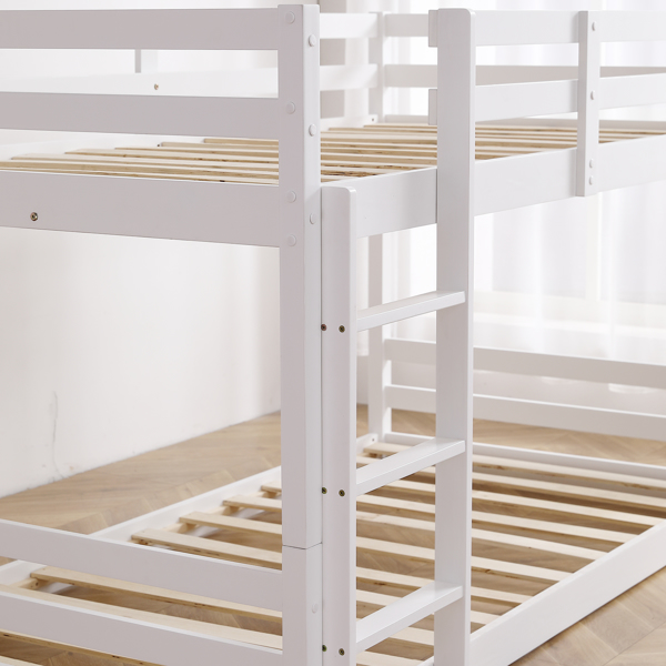 FCH Short-Legged Double-Layer Head And Tail Cross Brace Guardrail Straight Ladder Twin Pine Can Be Split Into a Single-Layer Bed Wooden Bed White-14