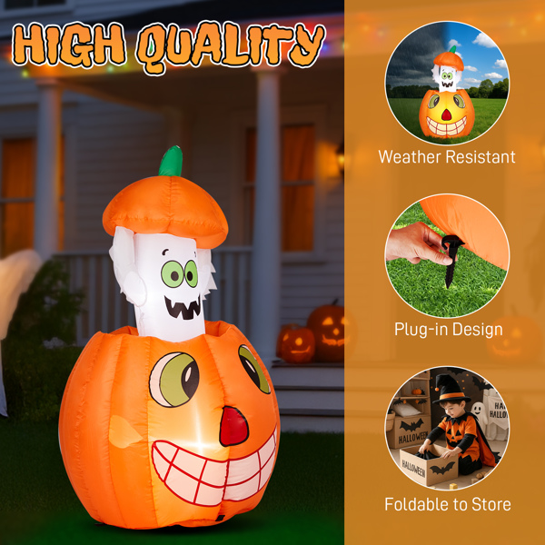 2.8 FT Halloween Inflatables Animated Pumpkin Ghost, Outdoor Decorations Blow Up Yard Decor with Built-in LEDs for Indoor Party Garden Lawn Decor-11