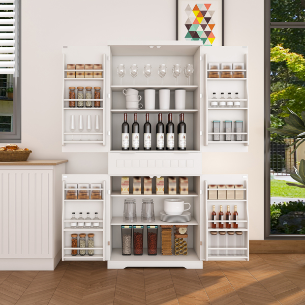 Pantry Cabinet, 71.65" Tall Storage Cabinet with Drawer, 2 Cabinets & 6 Door Shelves, Adjustable Shelves, Freestanding Cupboard for Kitchen, Living Room, Bathroom, Farmhouse Style, White-10