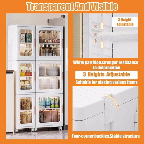 Tall Bathroom Storage Cabinet with Doors and Wheel, Narrow Bathroom Organizer Movable Freestanding Storage Cabinet with Adjustable Shelves for Small Space-4