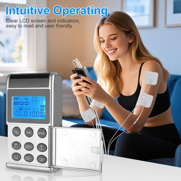 4-Channel Rechargeable TENS Unit with 8 Pads, 48 Modes & 4 Programs for Pain Relief, Muscle Training & Relaxation – Portable & User-Friendly-6