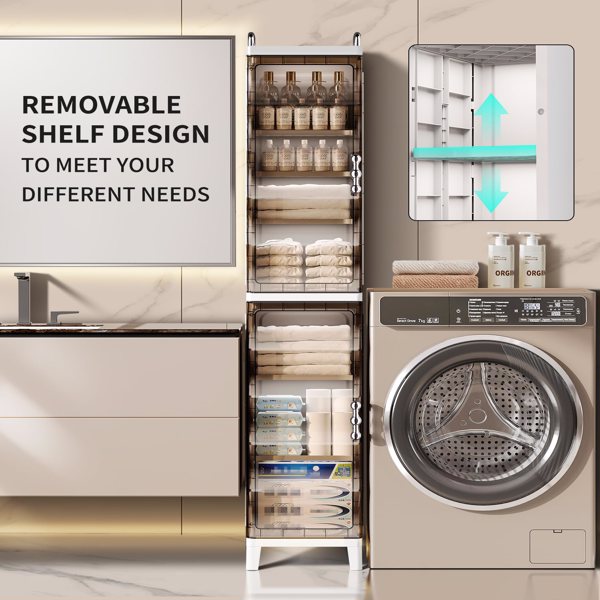 Small Narrow Storage Cabinet with Doors and Shelves Slim Waterproof Bathroom Storage Organizers Skinny Plastic Freestanding Cabinets Gap Spaces Saver for Kitchen Laundry Room Bedroom-9