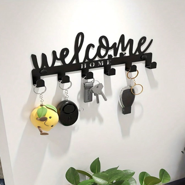 This one - piece adhesive - mounted key holder doubles as an all - in - one organizer. It can hold keys, hats, and towels, offering a sleek and practical solution for wall - mounted storage.-7