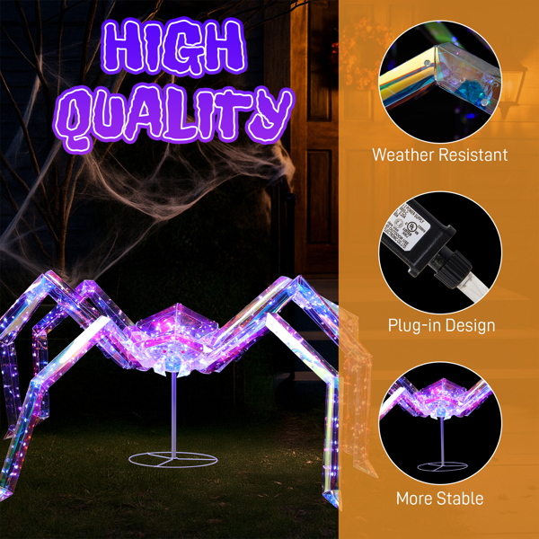 3FT Halloween Decorations Light Up Spider, Outdoor Halloween Decor Lighted Iridescent Spider, Weather Proof Pre-lit Spider with 340 LED Lights, for Front Yard Porch Gardens Lawns Party-4