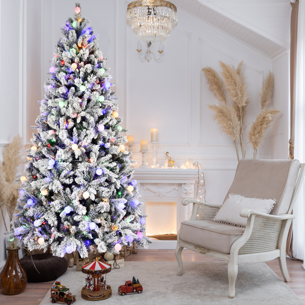 Artificial 8ft Flock Christmas Tree with 1793PE/PVC Mixed Branch Tips,Hinged Premium & Foldable Base for Indoor Holiday Decorating-7