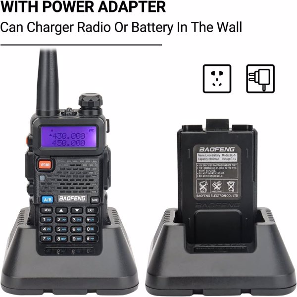 BAOFENG Radio Portable Walkie Talkie UV-5R, Handheld Ham Radio Long Range  High Power, Rechargeable Two-Way Radio for Hiking Hunting Camping Road Trip Survival Outdoor Adventures,-12