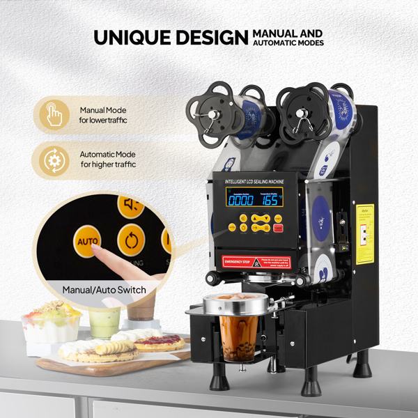 Cup Sealing Machine Full Automatic, Electric Cup Sealer 500-600 Cups/H, Bubble Tea Machine with LCD Intelligent Display, 88/89/90/95 mm Cup for Bubble Milk Tea Coffee Black -8