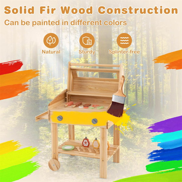 Wooden Barbecue Grill Playset with Play Food Grilling Tools-10