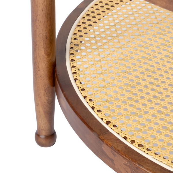 19.7in Rattan Coffee Table with Glass Top, Small Round End Table, Boho Style Side Table Sofa End Table for Living Room Balcony Patio, Walnut-3
